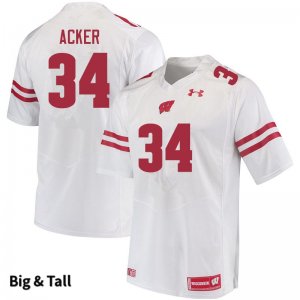 Men's Wisconsin Badgers NCAA #34 Jackson Acker White Authentic Under Armour Big & Tall Stitched College Football Jersey YS31N75IV